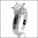 Engagement CZ Princess Center 1 Carat  Sapphire Channel Cubic Zirconia 14K White Gold Ring