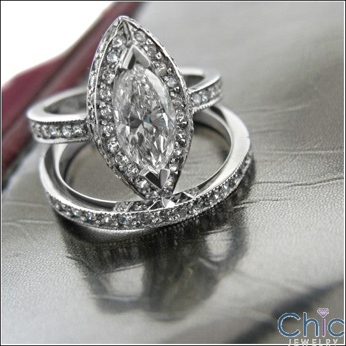 Matching Set 1.5 Marquise Center Pave Fitted Cubic Zirconia Cz Ring
