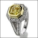 Estate 1 Ct Canary Asscher Yellow Bezel Pave Cubic Zirconia Cz Ring