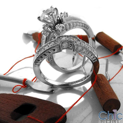 Engagement Round 1 Ct Engraved Shank Cubic Zirconia Cz Ring