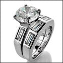 Matching Set 1.5 Round Center Channel Baguettes Cubic Zirconia Cz Ring