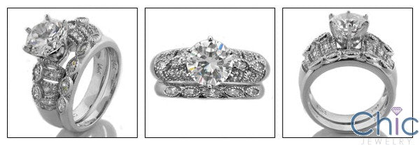 Matching Set 2 Ct Round Marquise anb Pave Set Cubic Zirconia Cz Ring