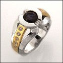 Anniversary Round Sapphire 0.75 Half Bezel Two Tone Cubic Zirconia Cz Ring
