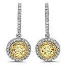 Vintage Two Tone Halo Canary Cubic Zirconia CZ Earrings