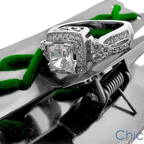 Anniversary Princess 0.75 Ct Halo Pave Cubic Zirconia Cz Ring
