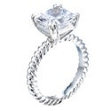 3 Carat Princess Cubic Zirconia Center Rope Twisted Shank 14K W Gold Solitaire Ring