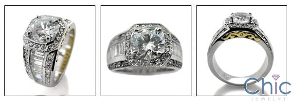 Engagement Round 2 Ct Center Baguettes in Channel Cubic Zirconia Cz Ring
