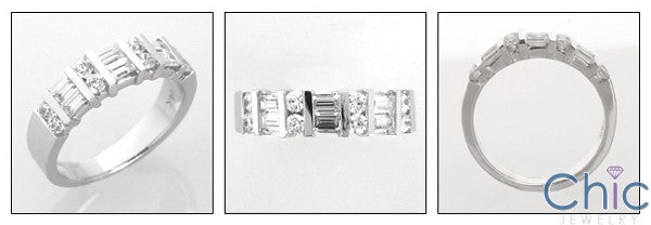 Round and Baguette Cubic Zirconia Wedding Band in Channel 14K White Gold