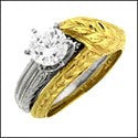 Matching Set 1 Ct Round Center Engraved Wrap Cubic Zirconia Cz Ring