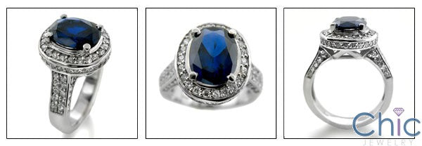 3 Carat Oval Blue Sapphire Cubic Zirconia Center Halo Pave 14K White Gold Cz Ring