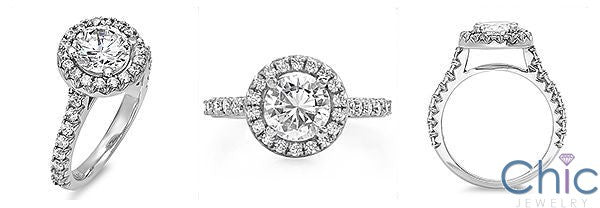 Engagement 1.5 Round Halo Pave Cubic Zirconia 14K White Gold Ring