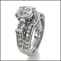 CZ Matching Engagement Ring Set 2.75 TCW Round Center Pave Cubic Zirconia Sides 14K W Gold Ring