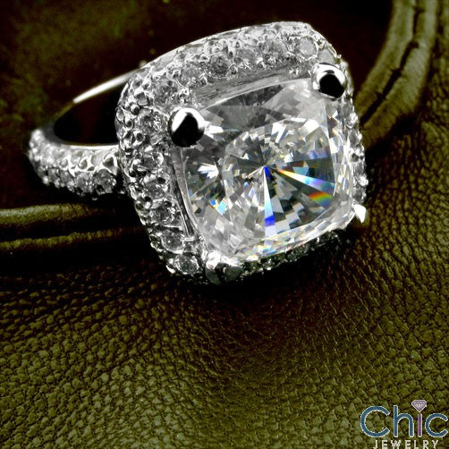 Engagement 2 Ct Cushion Center Pave Cubic Zirconia Cz Ring