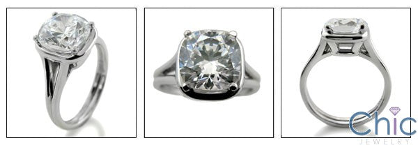 Solitaire Round Cushion 3 Ct Single Stone Cubic Zirconia 14K White Gold Ring