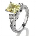 Engagement Yellow Canary Radiant 2 Ct Engraved Shank Cubic Zirconia Cz Ring