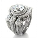 Matching Set 2 Ct . Round Center Halo Antique Style Pave Ct 2 d Fit Cubic Zirconia Cz Ring