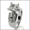 Engagement Princess 2 Ct Center Wide Channel Set Shank Cubic Zirconia 14K Gold  Ring