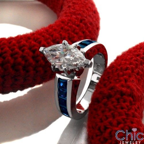 Engagement 1.5 Marquise Center Sapphire Princess Cubic Zirconia Cz Ring