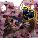 Hand Made 22K Yellow Gold Rose Gold Hearts Lapis Solid Ring