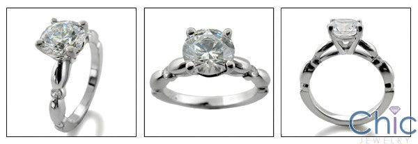 Engagement CZ 1.5 Round Center 4 Prong Channel Set Cubic Zirconia 14K White Gold Ring