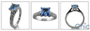Engagement Aqua Color Asscher Pave Cubic Zirconia Cz Ring