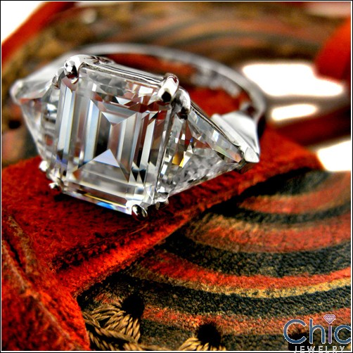 3 Stone 4.5 Emerald Trillion Cubic Zirconia Cz Ring