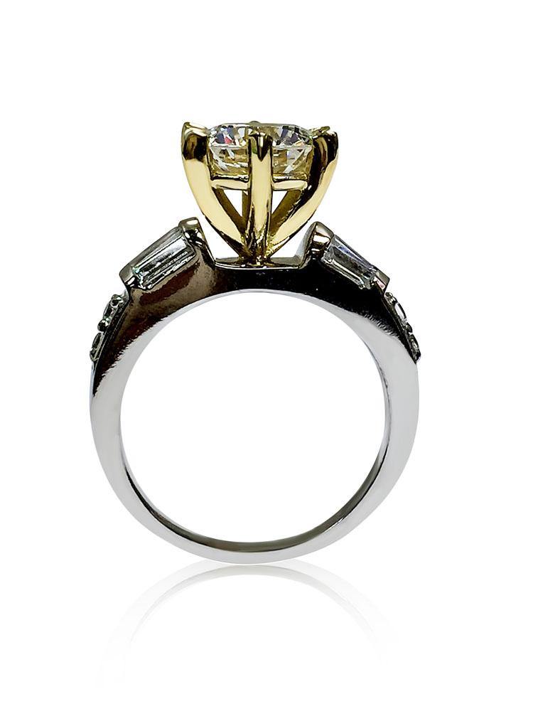 Heart Shaped Prong Tips 1.75 High Quality Cubic Zirconia Round  Stone Two Tone Gold Engagement Ring