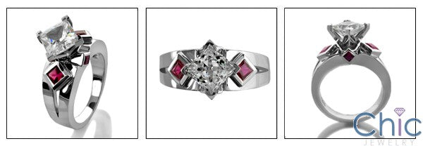Anniversary 1.25 Diamond CZ Princess Ruby Bezel Cubic Zirconia Cz Ring