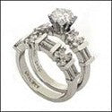 Matching Set Round Center Baguette Channel Fitted Cubic Zirconia Cz Ring