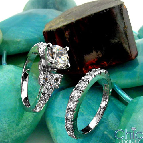 Matching Set 1 Ct Round Center in 4 Prongs Cubic Zirconia Cz Ring