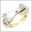1 Carat Trillion Round in Bezel Two Tone 14K Gold Cubic Zirconia Ring