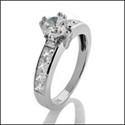 .65 Round CZ Double Prongs Center Princess Cubic Zirconia Channel Sides 14k White Gold Engagement Ring