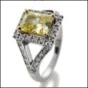 Canary Radiant 1.25  Cubic Zirconia Center Two Tone 14K Gold Anniversary Ring