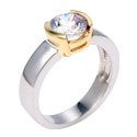 Solitaire 1 Ct Two tone 1 Ct Round Half Bezel Engagement Cubic Zirconia Cz Ring