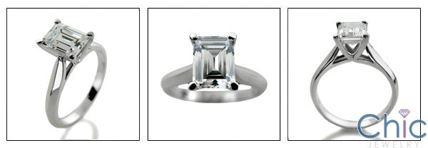 Solitaire 1.5 Ct Emerald Cut Cubic Zirconia Simple Ring 14K White Gold