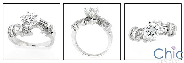 Engagement 1 Ct Round Center Channel Baguettes Twist Cubic Zirconia Cz Ring