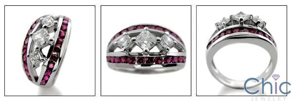 1.25 TCW Diamond Princess Ruby Round Cubic Zirconia Cz 14 K White Gold Ring