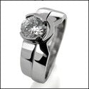 Matching Set 1 Ct Round Half Bezel Ct Fitted Wedding Cubic Zirconia Cz Ring