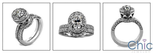 Matching Set 1 Ct Oval Pave Halo Curved Cubic Zirconia Cz Ring