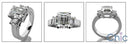 Cubic Zirconia 2 Carat Emerald Cut Baguette 3 Stone Cz Ring 14K White Gold