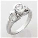 Cubic Zirconia Anniversary 0.75 Round Half Bezel Center Baguettes 14K White Gold Ring