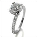 Engagement CZ 1 Ct Round Center Pave Half Way Cubic Zirconia on the sides 14K W Gold Ring