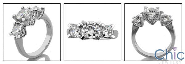 3 Stone 2 Ct TCW Round 3 In Pave Prongs Cubic Zirconia Cz Ring