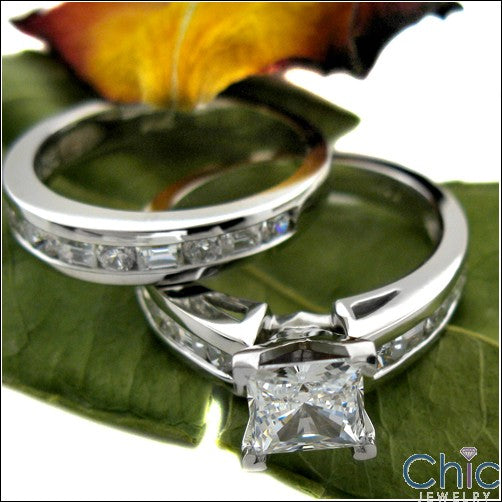 Matching Set 1 Ct Princess Center Round Channel Wedding Cubic Zirconia Cz Ring