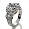 Estate 2 Ct Round Center Antique Style Cubic Zirconia Cz Ring