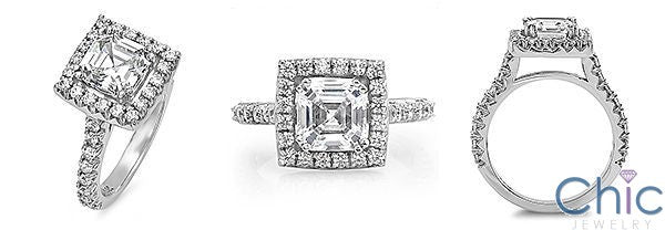 Engagement 1.5 Asscher Pave Halo Cubic Zirconia Ring 14K Gold Ring