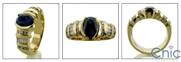 Anniversary Oval Sapphire Half Bezel Yellow gold Cubic Zirconia Cz Ring