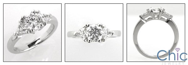 3 Stone Cubic Zirconia Round and Triangle 14K White Gold Ring
