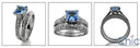 Matching Set Aqua Asscher 1 Ct Engagment Ring Pave Cubic Zirconia Cz Ring