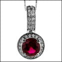 Cubic Zirconia Cz Ruby Round 2 Ct Pave Bail Pendant